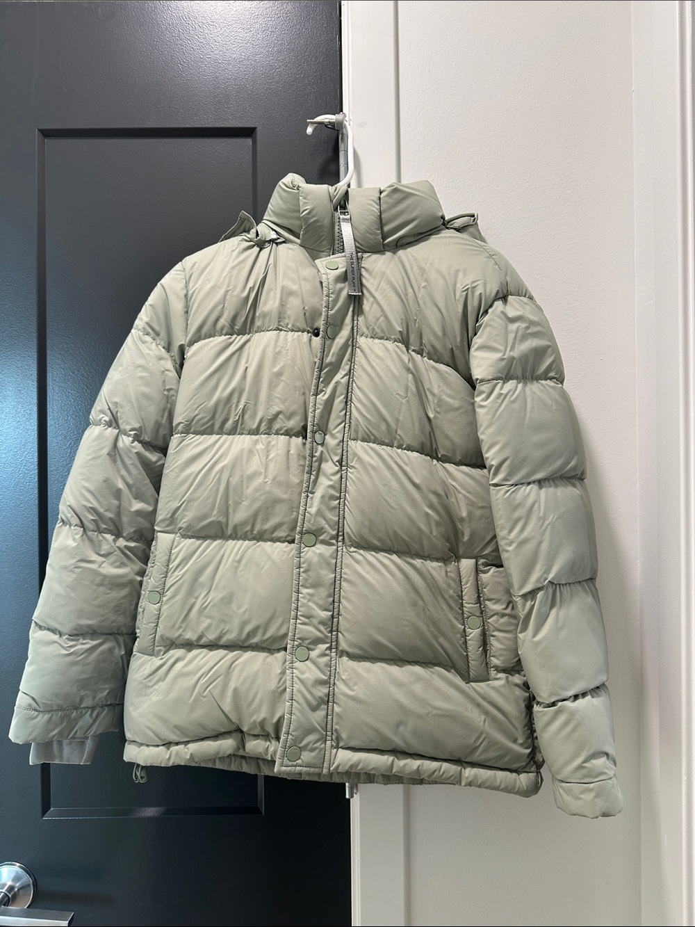 Women’s Super Puff Jacket in Light Sage Green - mid length